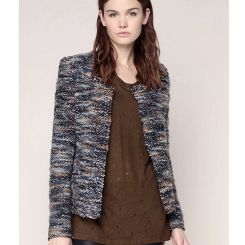 Iro Molly Tweed Boucle Knit Wool Bomber Jacket Xs